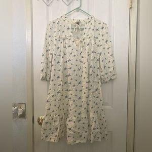 Universal Thread Peasant Shift Dress Floral Cream Size S Puff Sleeve
